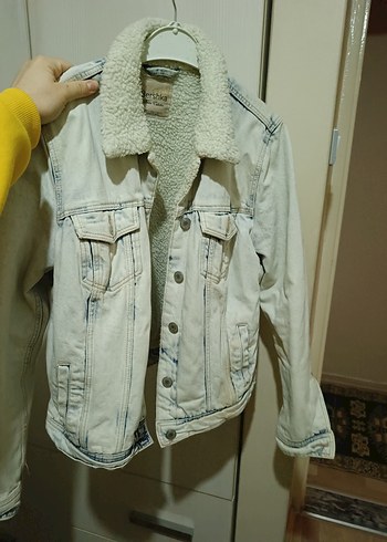 Düğmeli Beyaz  tüylü Kot Ceket, - Görsel 3