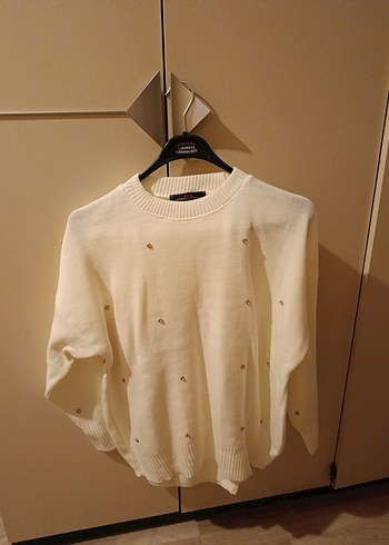 Beyaz V Yakalı Uzun Kollu alt üst takım triko - Görsel 4