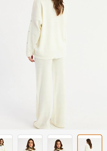 Beyaz V Yakalı Uzun Kollu alt üst takım triko - Görsel 2