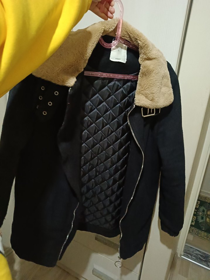 Siyah Süet, Kürklü Kadın Ceket - Görsel 4