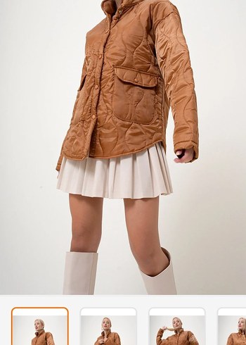 Bej Kısa Düğmeli Kadın Ceket kapitone - Görsel 2