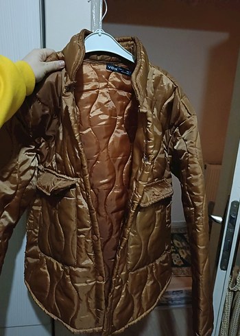 Bej Kısa Düğmeli Kadın Ceket kapitone - Görsel 5