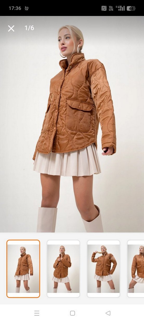 Bej Kısa Düğmeli Kadın Ceket kapitone - Görsel 2