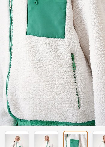 Beyaz Kısa Peluş Fermuarlı Ceket - Görsel 2