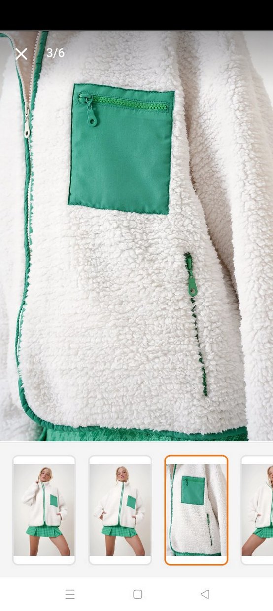 Beyaz Kısa Peluş Fermuarlı Ceket - Görsel 2