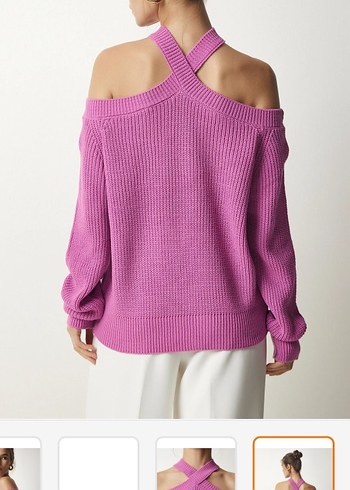 Pembe Straplez Örgü Kadın Kazak - Görsel 3