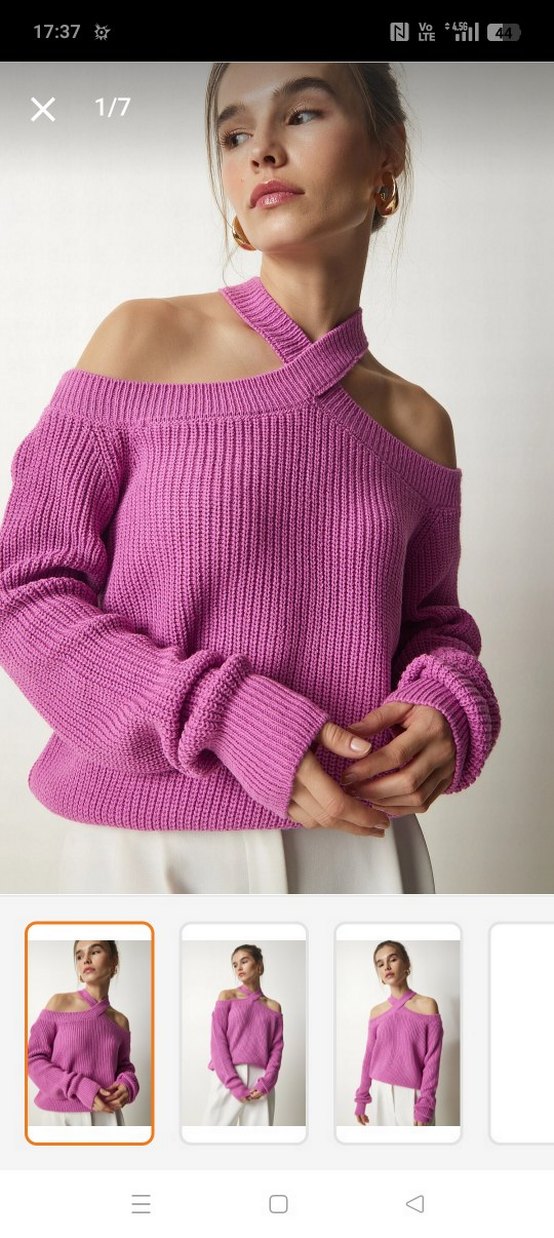 Pembe Straplez Örgü Kadın Kazak - Görsel 2