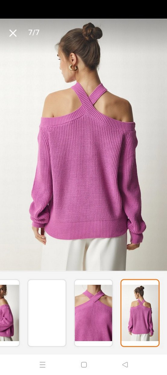 Pembe Straplez Örgü Kadın Kazak - Görsel 3