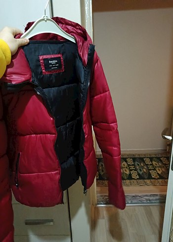 Kadın Kırmızı Kısa Sıcak şişme Mont - Görsel 4