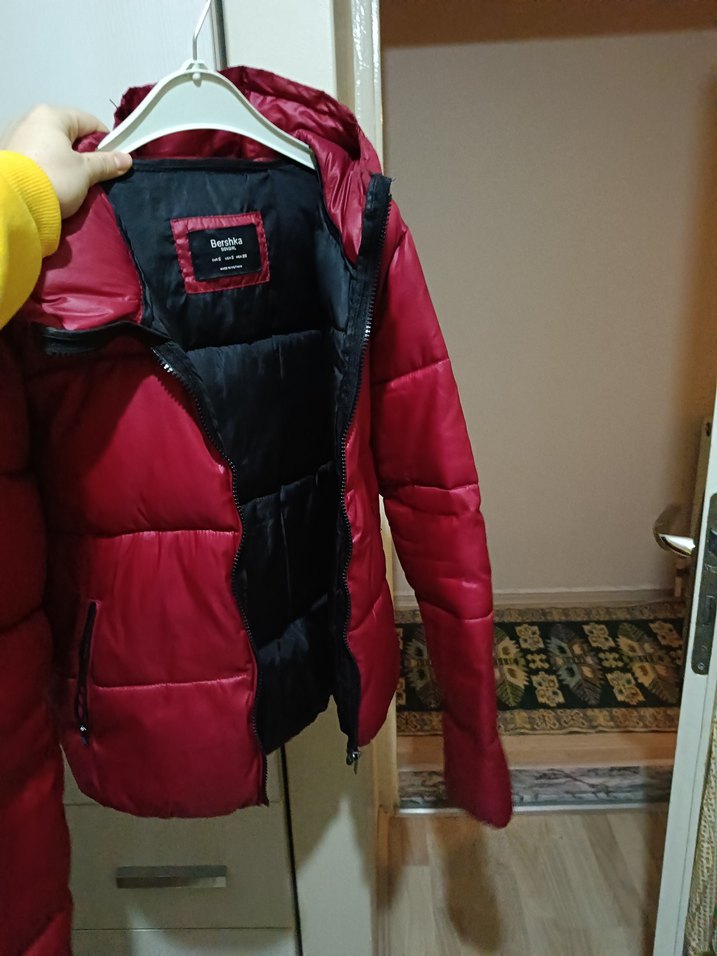 Kadın Kırmızı Kısa Sıcak şişme Mont - Görsel 4