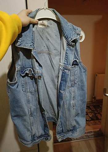 Düğmeli Mavi Denim Kadın Yelek - Görsel 2