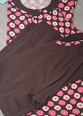 xl Beden kahverengi Renk Cicekli pijama takimi