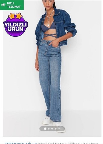Trendyol & Milla Lacivert Yüksek Bel Bol Paça Kadın Kot Pantolon