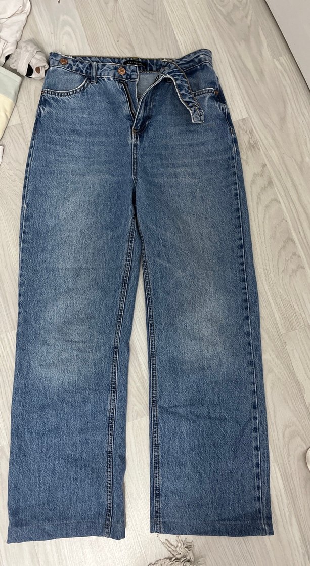 Lacivert Yüksek Bel Bol Paça Kadın Kot Pantolon - Görsel 2