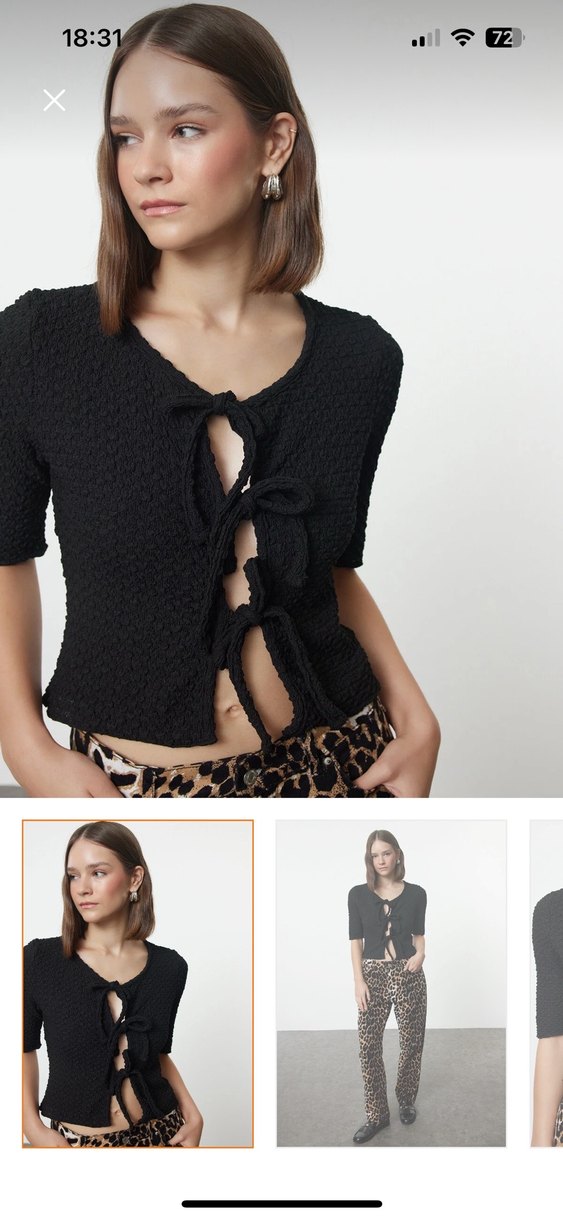 Siyah Kadın Triko Crop Top - Görsel 3