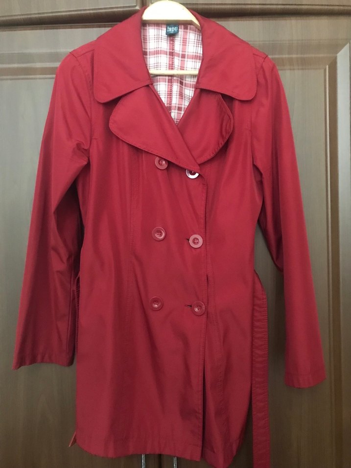 Düğmeli Kırmızı Midi Trençkot - Görsel 2