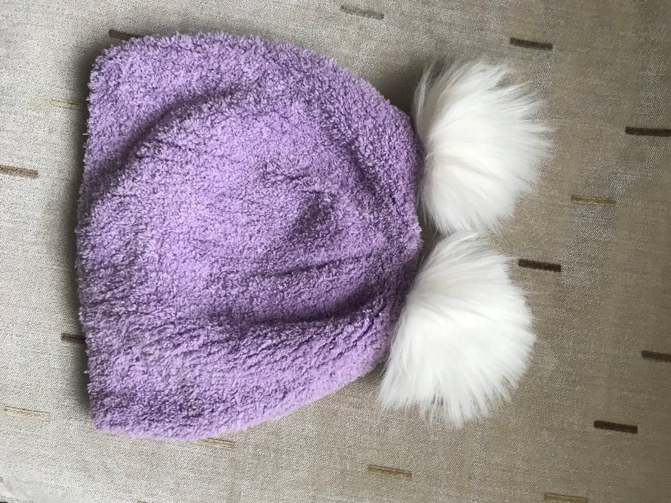 Mor Peluş Çocuk Bere Beyaz Kürk Detaylı - Görsel 2