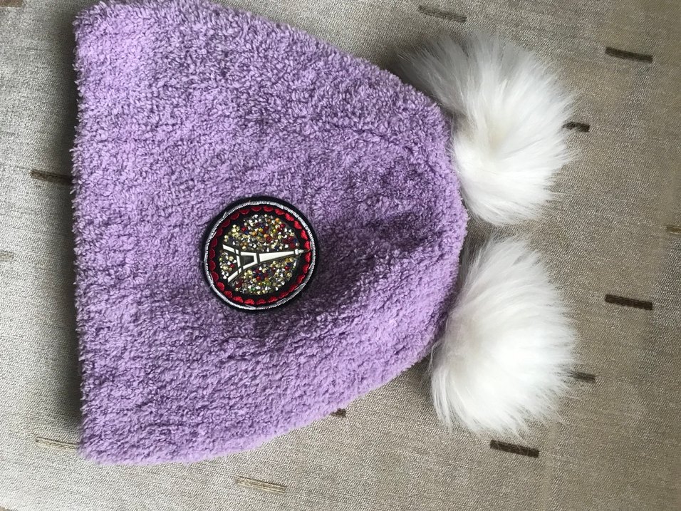 Mor Peluş Çocuk Bere Beyaz Kürk Detaylı - Görsel 3