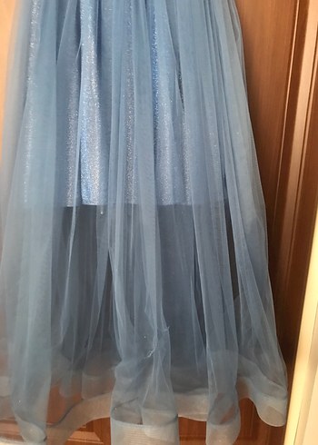 Mavi Uzun Drapeli Kız çocuk Elbise - Görsel 4