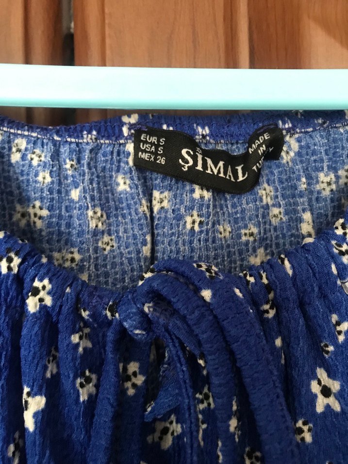 Mavi Çiçek Desenli Salaş Midi Elbise - Görsel 4