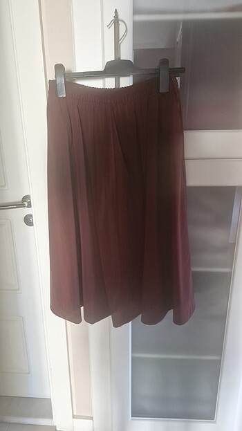 s Beden bordo Renk Zara midi etek şarap rengi etketli