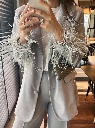 Lavinia Couture Tüylü Gri Blazer Ceket
