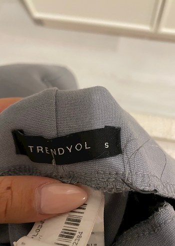 s Beden Gri Fitilli Beli Lastikli Pantolon