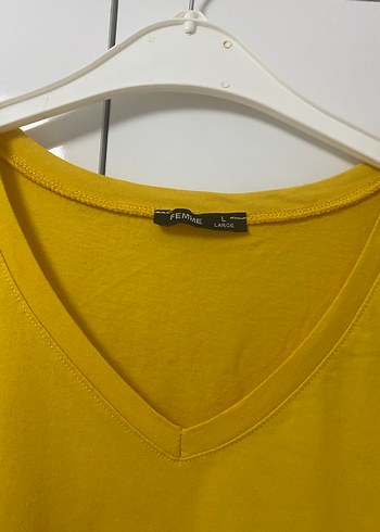 Sarı V Yaka Kısa Kollu Kadın Tişört - Görsel 4