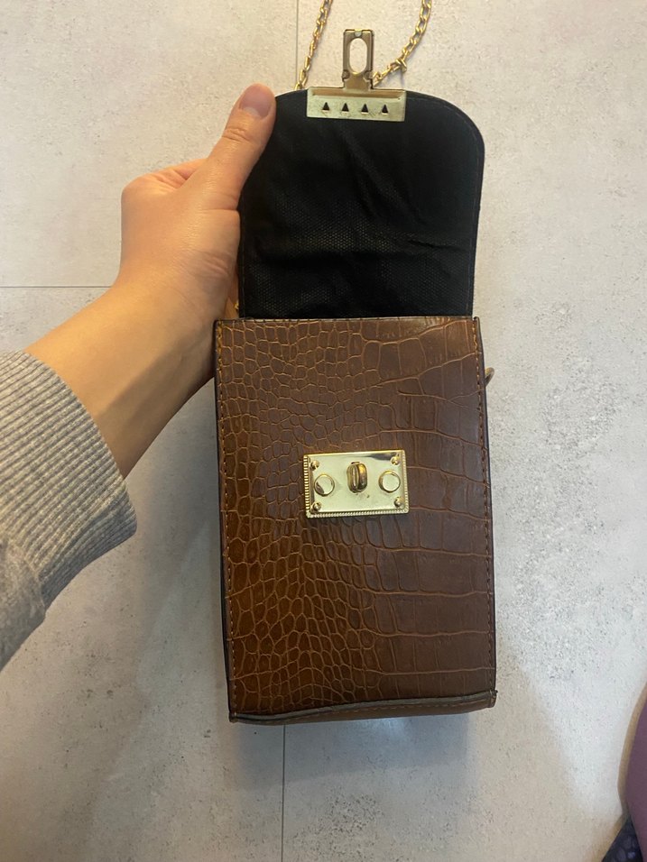 Kahverengi Deri Yılan Desenli Vintage Kadın Çanta - Görsel 4