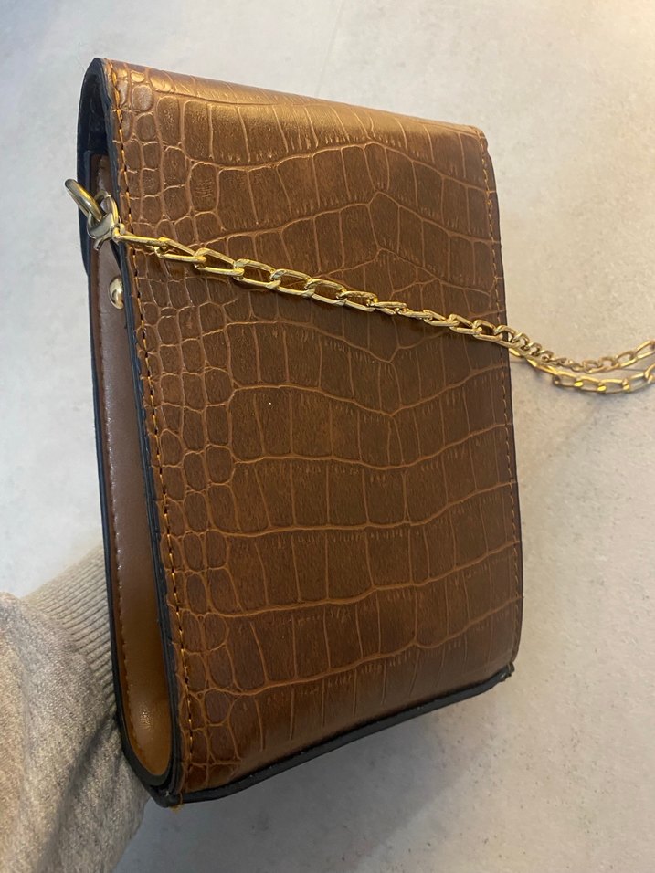 Kahverengi Deri Yılan Desenli Vintage Kadın Çanta - Görsel 2