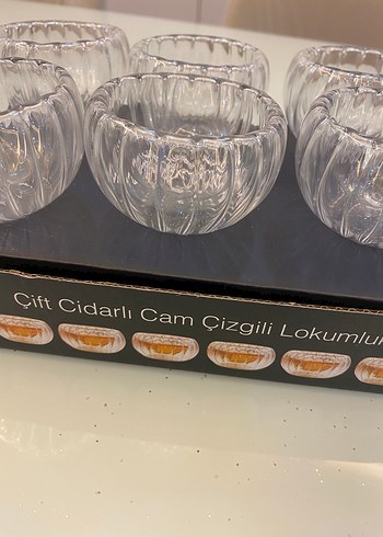 Çift cidarlı çizgili cam lokumluk seti - Görsel 2