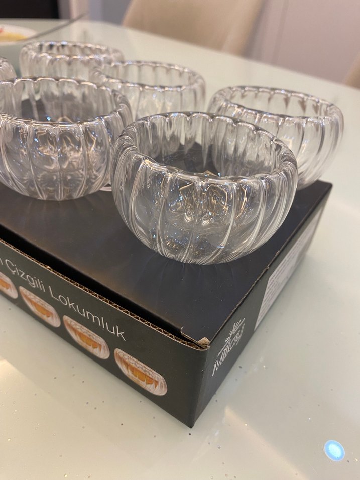 Çift cidarlı çizgili cam lokumluk seti - Görsel 3