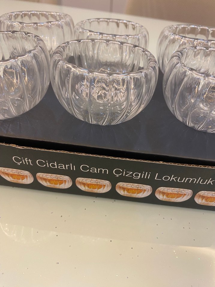 Çift cidarlı çizgili cam lokumluk seti - Görsel 2
