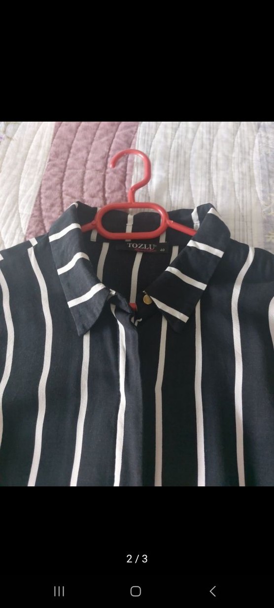 Düğmeli Siyah Çizgili Uzun Kollu Gömlek - Görsel 2