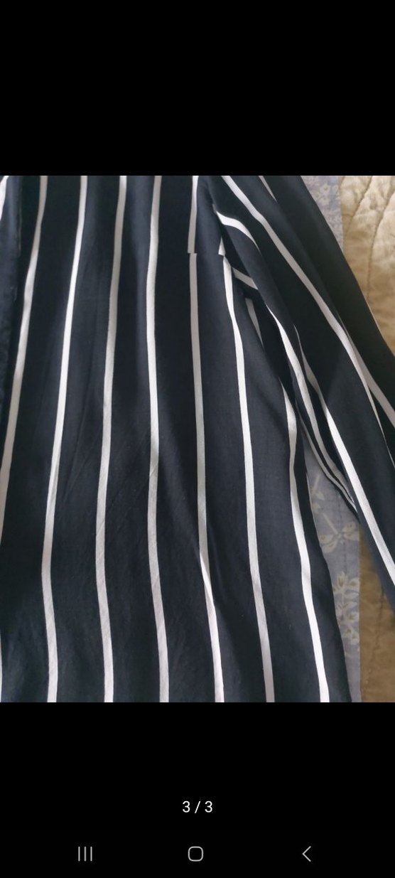 Düğmeli Siyah Çizgili Uzun Kollu Gömlek - Görsel 3