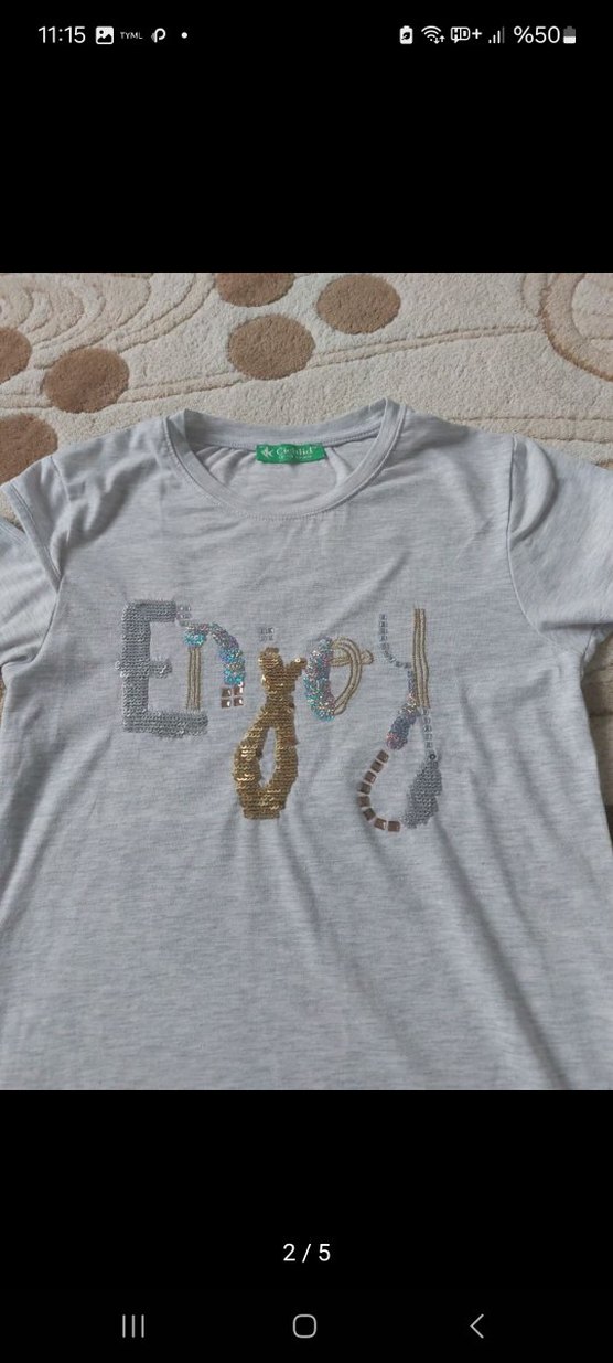 Gri Kız Çocuk Baskılı Tişört - Görsel 2