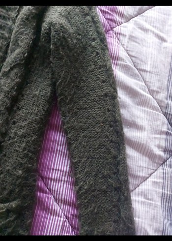 haki Uzun Kollu Örgü Kadın Hırka - Görsel 3