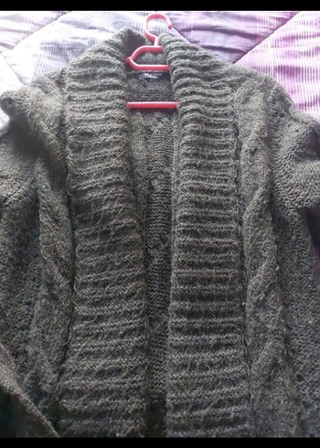 haki Uzun Kollu Örgü Kadın Hırka - Görsel 2