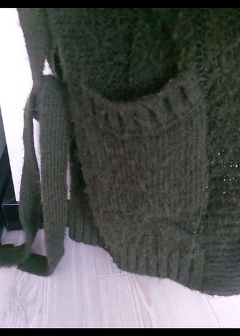 haki Uzun Kollu Örgü Kadın Hırka - Görsel 5