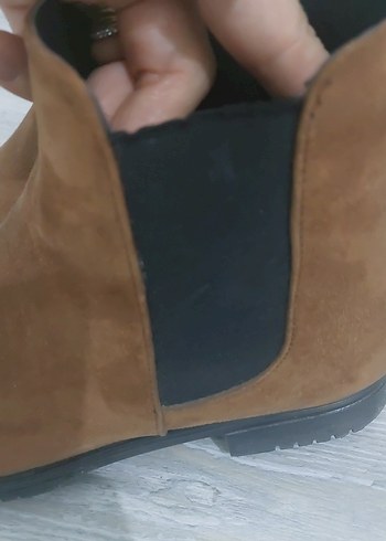 Kahverengi Süet Kadın düz bot - Görsel 3