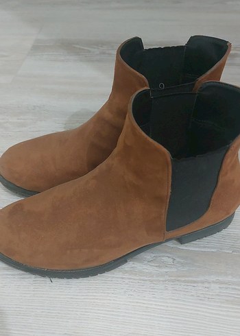 Kahverengi Süet Kadın düz bot - Görsel 2