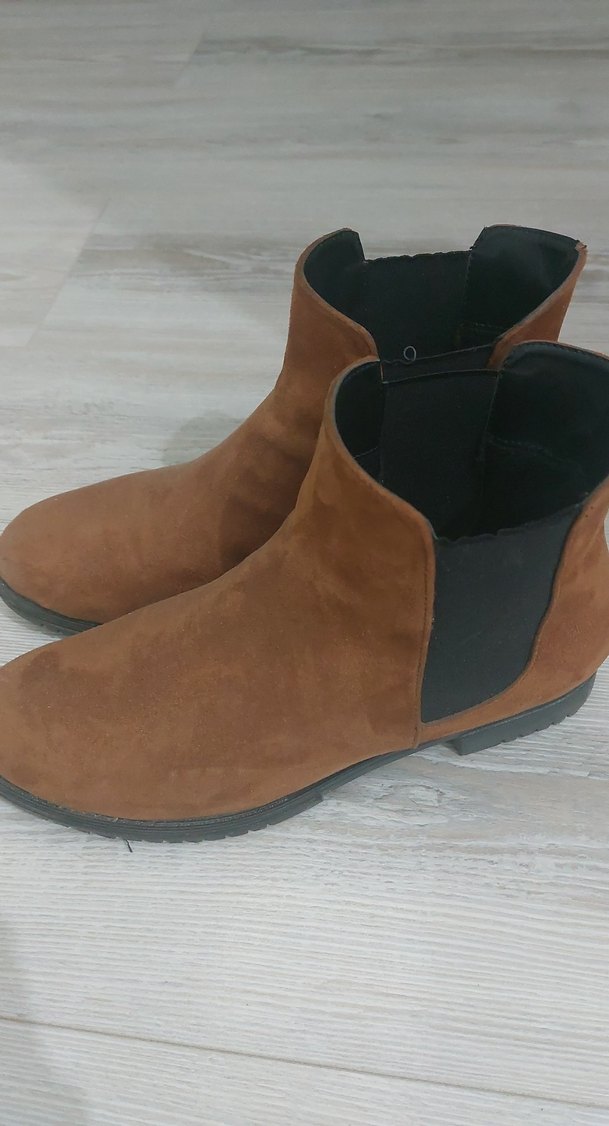 Kahverengi Süet Kadın düz bot - Görsel 2