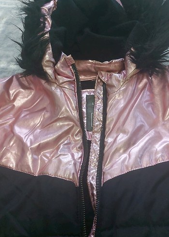 Siyah cocuk Kışlık Mont Kürklü Kapüşonlu - Görsel 2