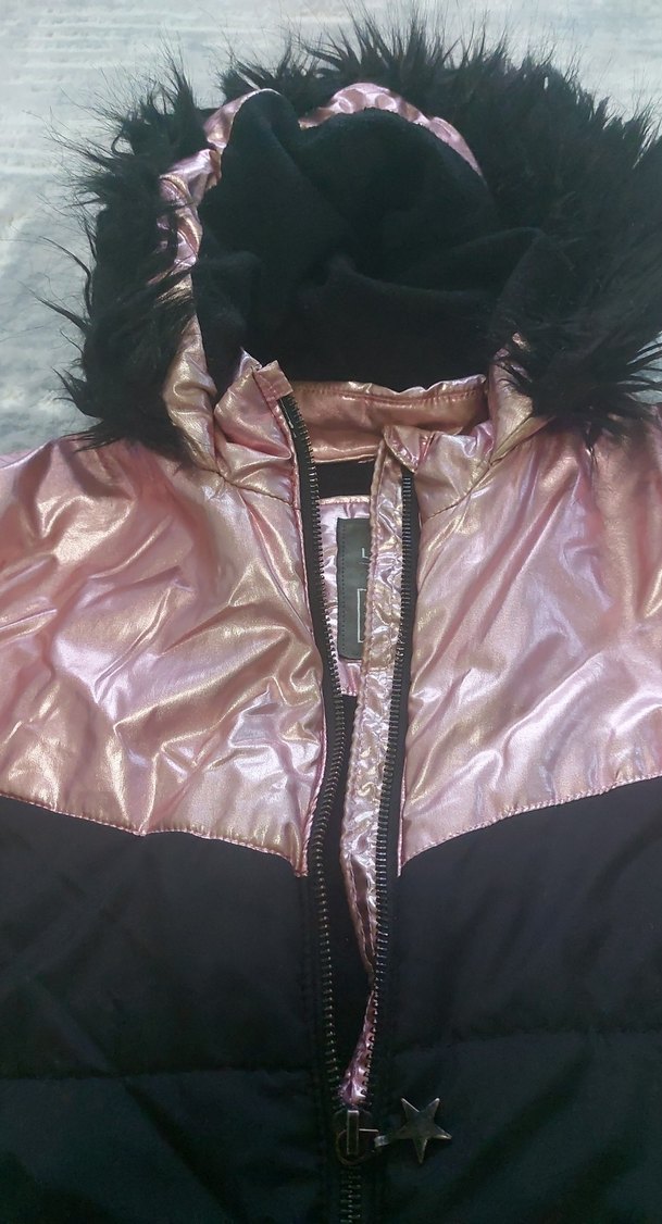 Siyah cocuk Kışlık Mont Kürklü Kapüşonlu - Görsel 2