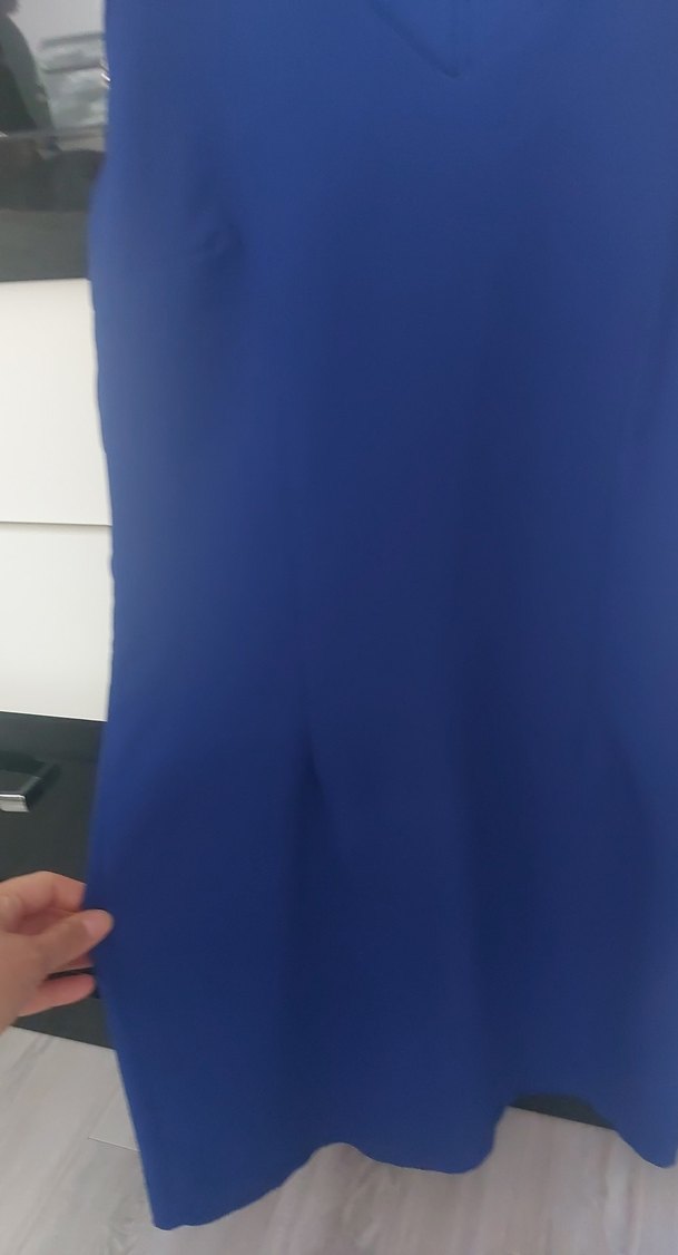 Mavi V Yakalı Payetli Midi Elbise - Görsel 4