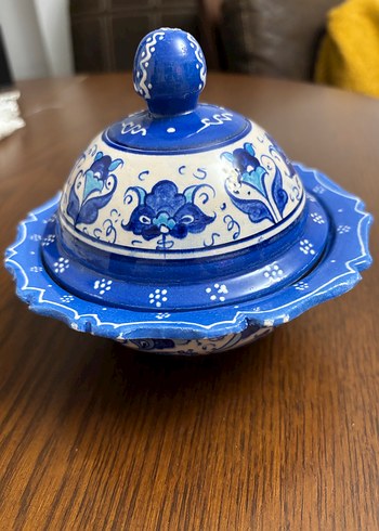 Mavi Çiçek Desenli Çini 
Küçük Kapaklı Tabak - Görsel 2