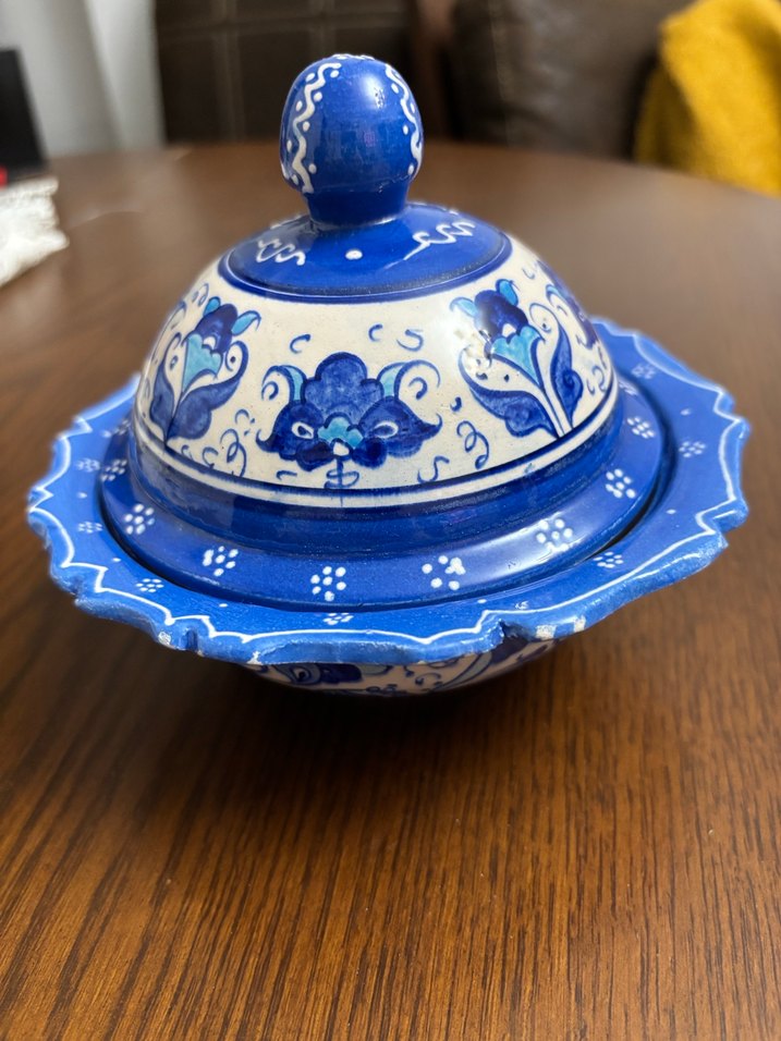 Mavi Çiçek Desenli Çini 
Küçük Kapaklı Tabak - Görsel 2