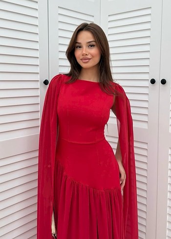 Bershka Kırmızı Uzun Abiye Elbise Drapeli