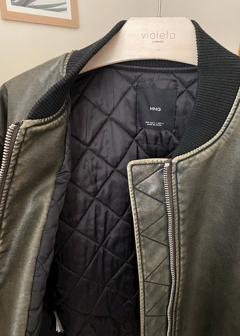 Mango Haki deri bomber ceket