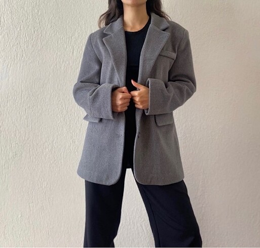 s Beden gri Renk Kaşe Blazer Ceket